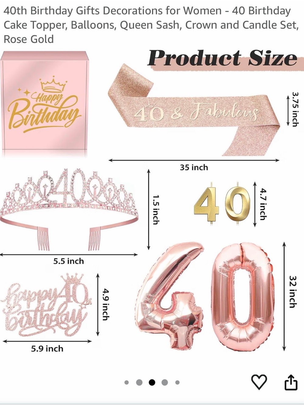 Rose Gold 40th Birthday Celebration Set - Tiara, Sash, Balloons & Cake Topper